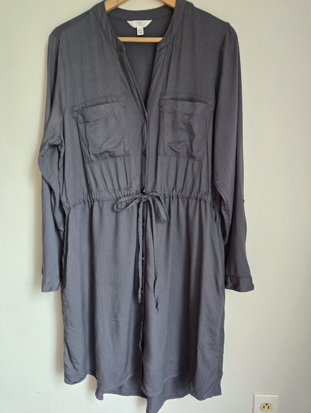 TIME and TRU Lightweight Viscose Button-Front Shirt Dress in Slate Gray